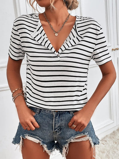 Striped Short Sleeve Top - Tigbul's Variety Fashion Shop