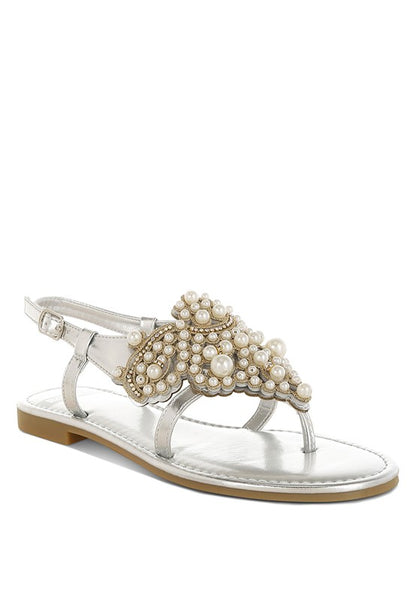 Opazie Metallic Pearl Embellished Flats - Tigbul's Variety Fashion Shop