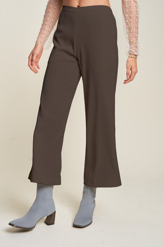 Brown Wide Leg Mid-Rise Cropped Pants | Tigbuls Variety