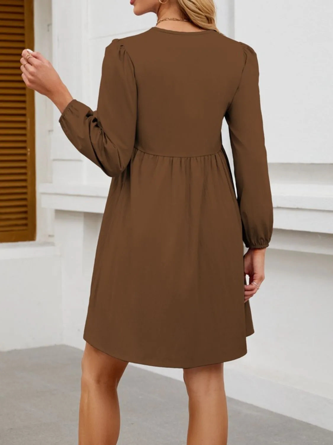 Tie Front Long Sleeve Mini Dress - Tigbul's Variety Fashion Shop