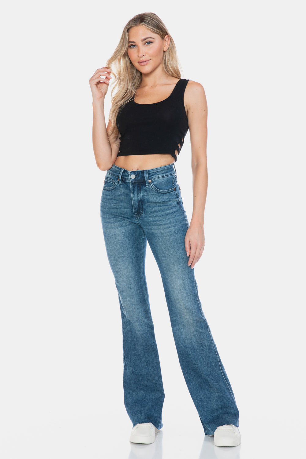 Judy Blue Full Size Tummy Control Cut Hem Long Flare Jeans - Tigbul's Variety Fashion Shop