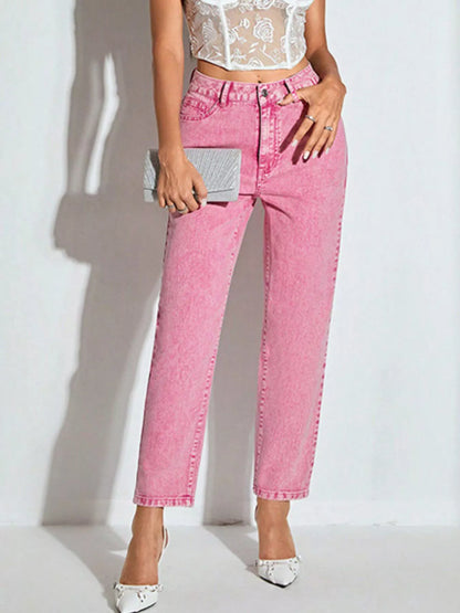 High-Waisted Wash Straight Leg Jeans - Tigbul's Variety Fashion Shop