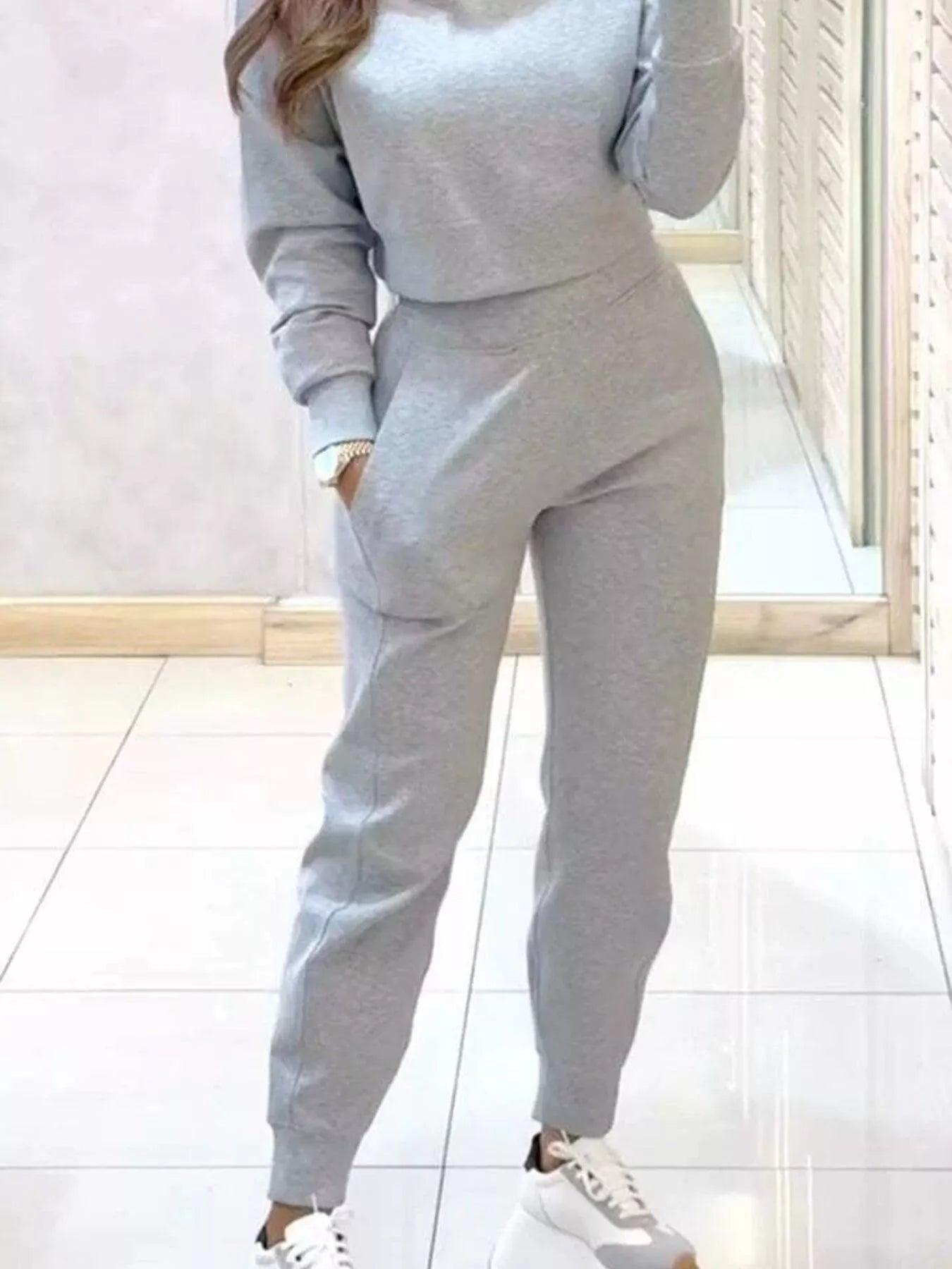 Casual Chic Cropped Sweatshirt and Jogger Set - Tigbul's Variety Fashion Shop
