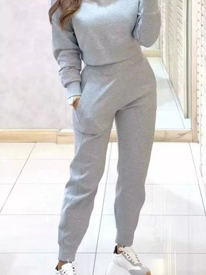 Casual Chic Cropped Sweatshirt and Jogger Set - Tigbul's Variety Fashion Shop