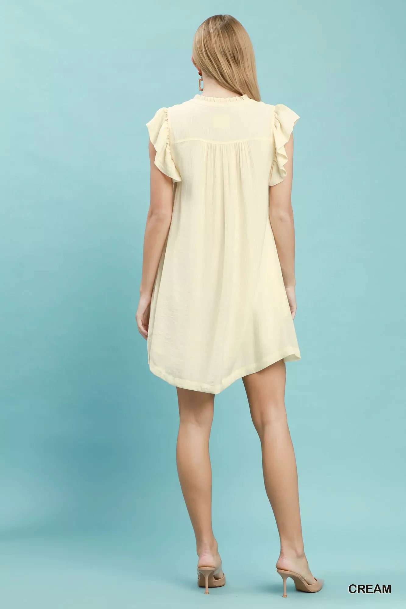 Umgee Ruffle Sleeve Henley Shift Dress - Tigbul's Variety Fashion Shop