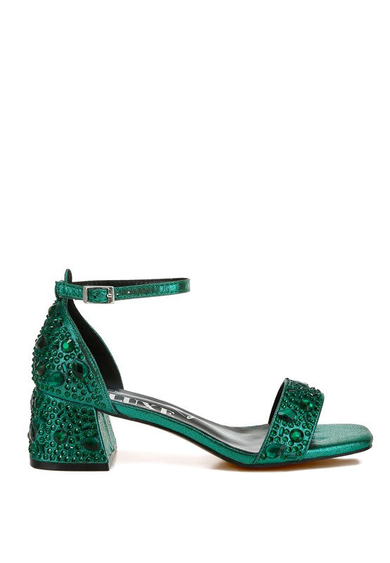 Size 9 Green Rhinestone Embellished Shimmer Sandals - Tigbul's Variety Fashion Shop