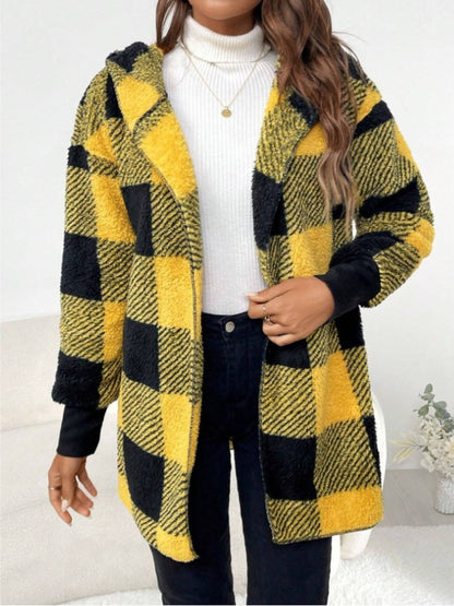 Plaid Long Sleeve Hooded Coat - Tigbul's Variety Fashion Shop