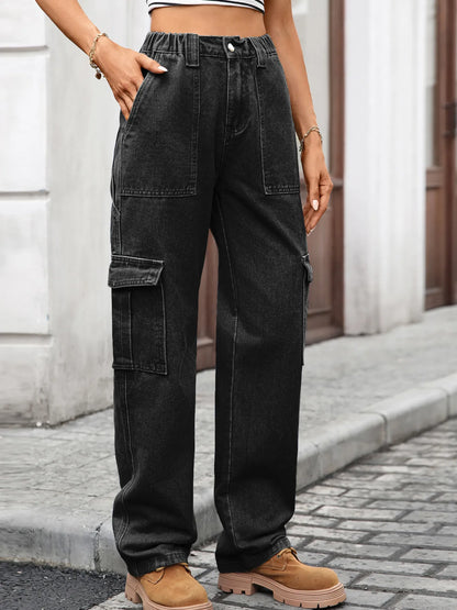 High-Waisted Cargo Jeans - Tigbul's Variety Fashion Shop