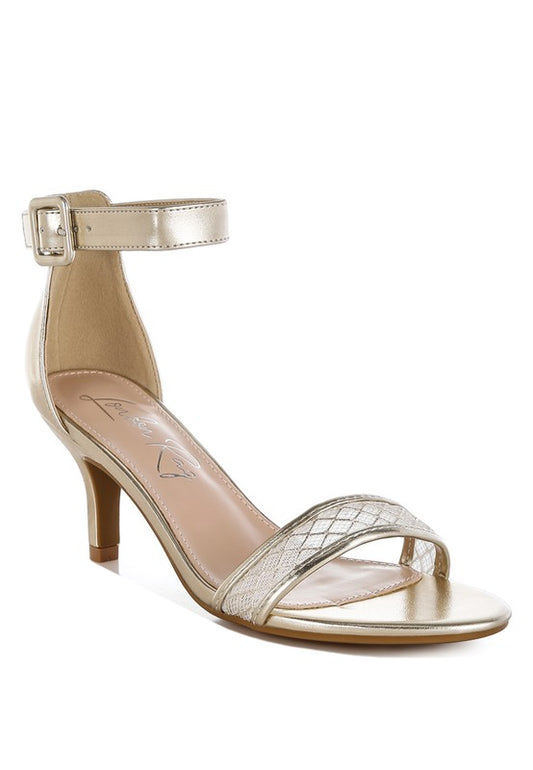 Ninto Metallic Faux Leather Kitten Heel Sandals - Tigbul's Variety Fashion Shop