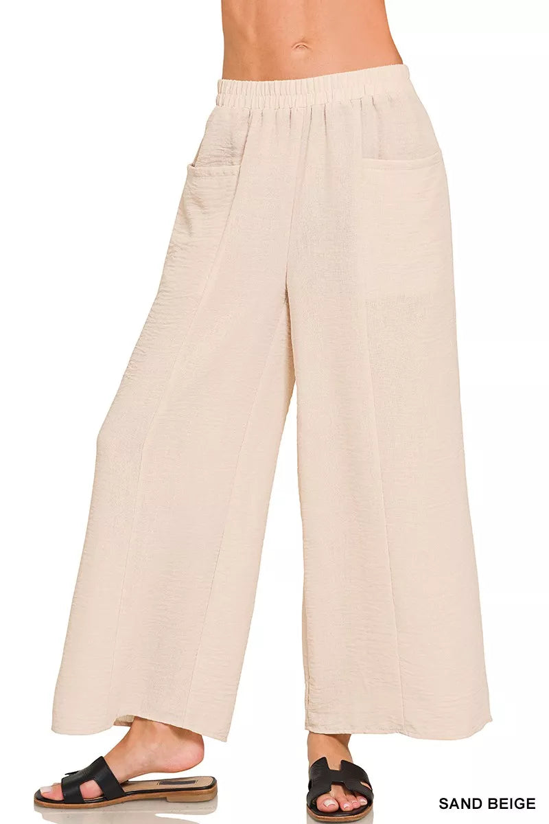 Zenana Woven Airflow Elastic Waistband Pants - Tigbul's Variety Fashion Shop