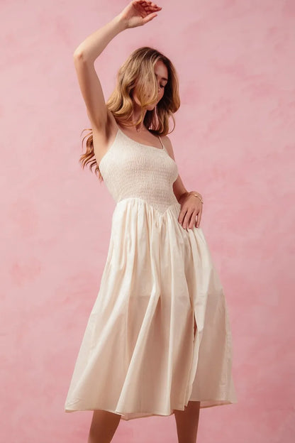 SO ME Smocked Sleeveless Casual Everyday Dress With Slit - Tigbul's Variety Fashion Shop