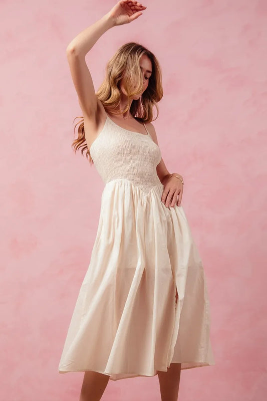 SO ME Smocked Sleeveless Casual Everyday Dress With Slit - Tigbul's Variety Fashion Shop