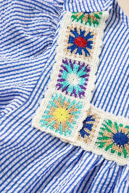 Stripe Textured Ruffle Short Sleeve Boho Detail Square Neck Blouse - Tigbul's Variety Fashion Shop