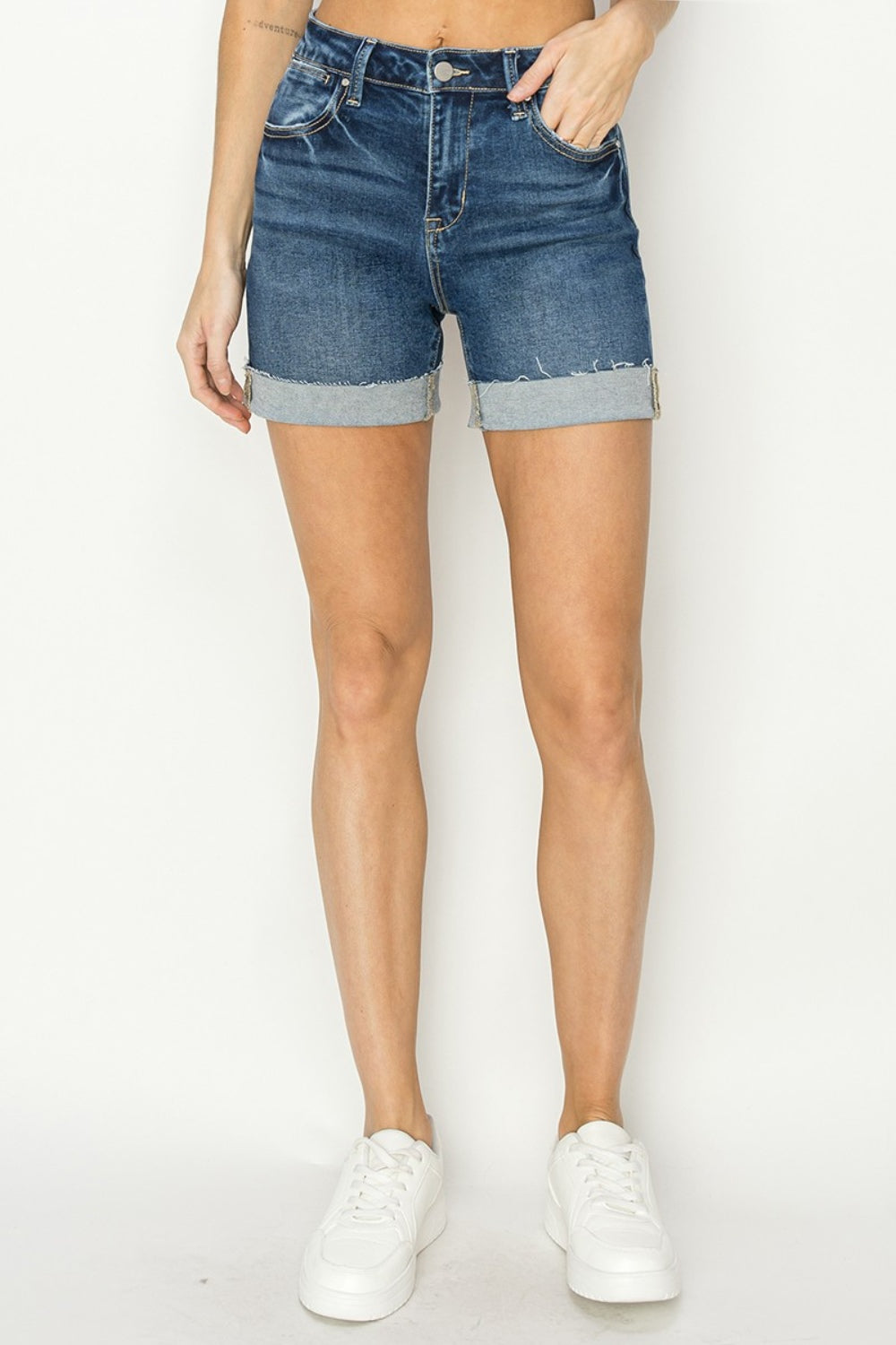 RISEN High Rise Cuffed Denim Shorts - Tigbul's Variety Fashion Shop