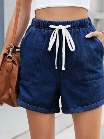 Drawstring Wash Denim Shorts - Tigbul's Variety Fashion Shop