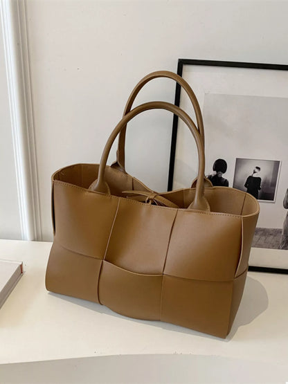 Woven Faux Leather Tote Bag - Tigbul's Variety Fashion Shop