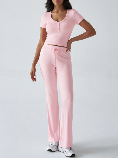 Casual Ribbed Short Sleeve Top and Pants Set - Tigbul's Variety Fashion Shop