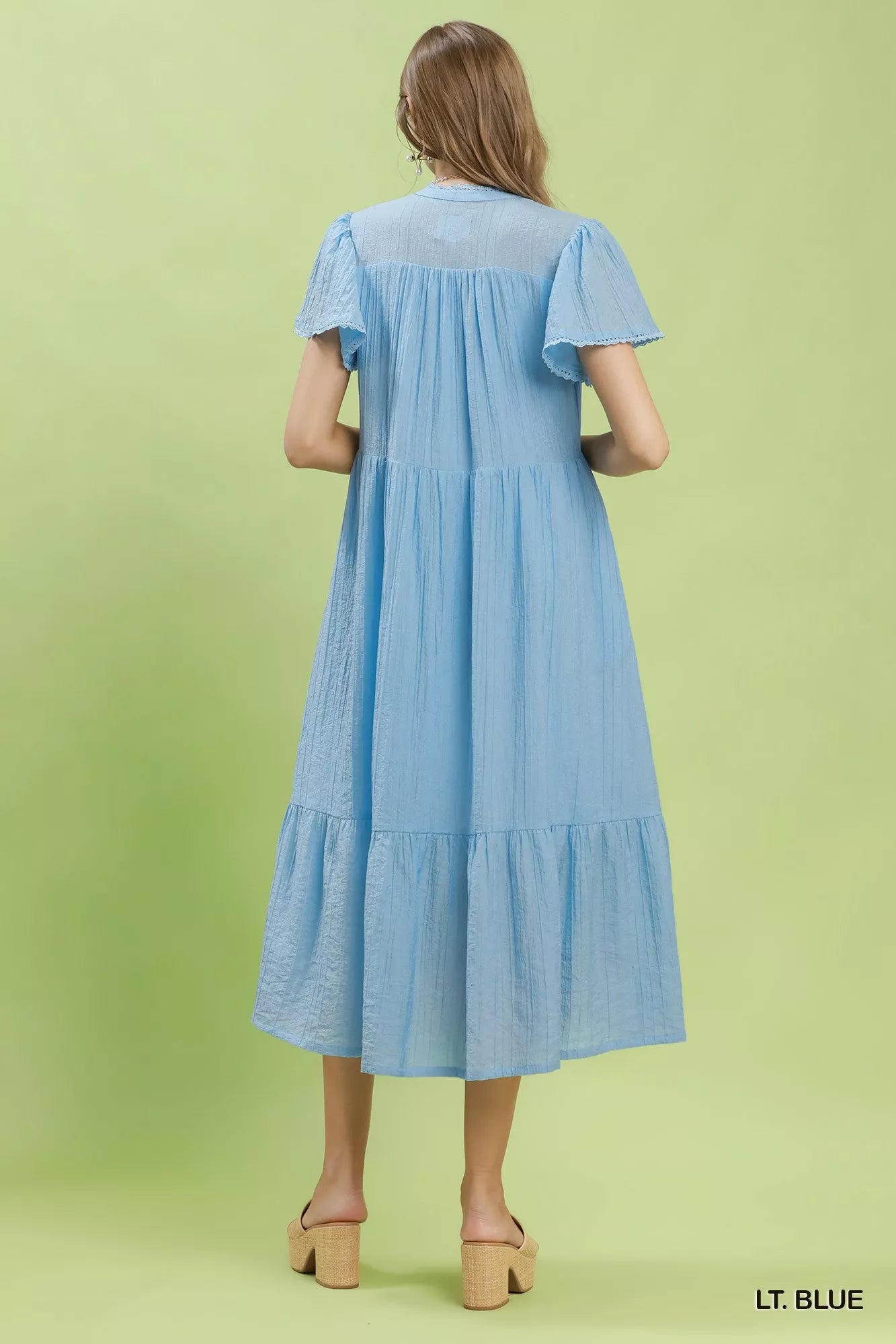 Umgee Textured Tiered Midi Dress with Side Pockets - Tigbul's Variety Fashion Shop