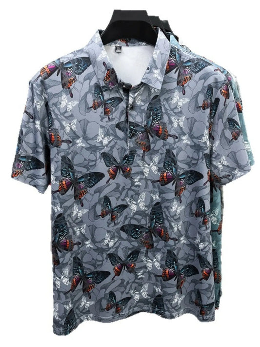 Men's Plus Size Butterfly Print Short Sleeve Polo - Tigbul's Variety Fashion Shop