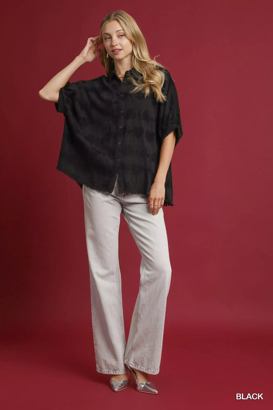 Umgee Jacquard Heart Collared Shirt - Tigbul's Variety Fashion Shop