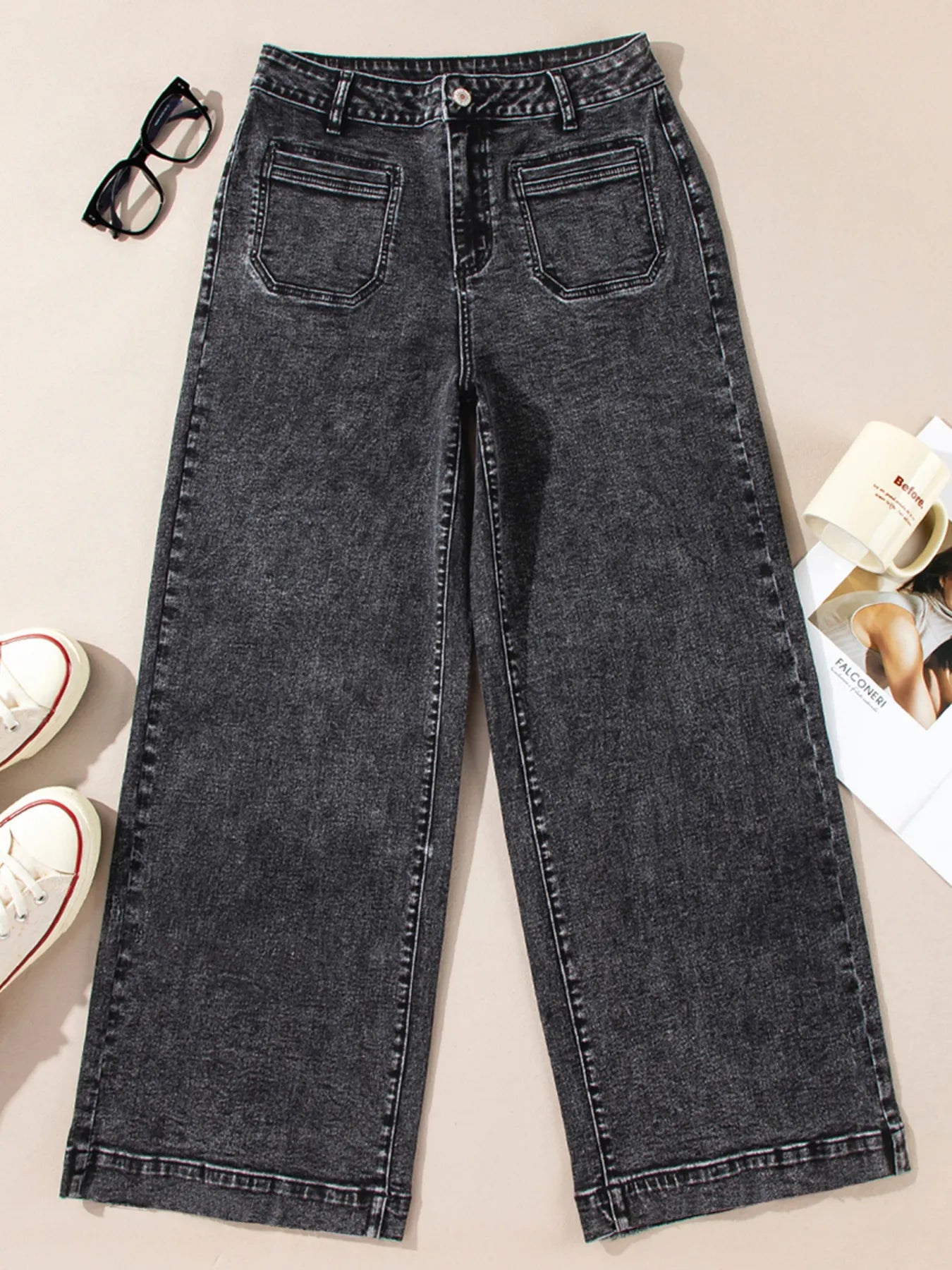 High-Waisted Wide Leg Washed Jeans - Tigbul's Variety Fashion Shop