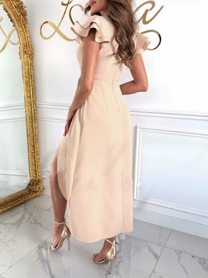 Surplice Ruffled Cap Sleeve Dress - Tigbul's Variety Fashion Shop