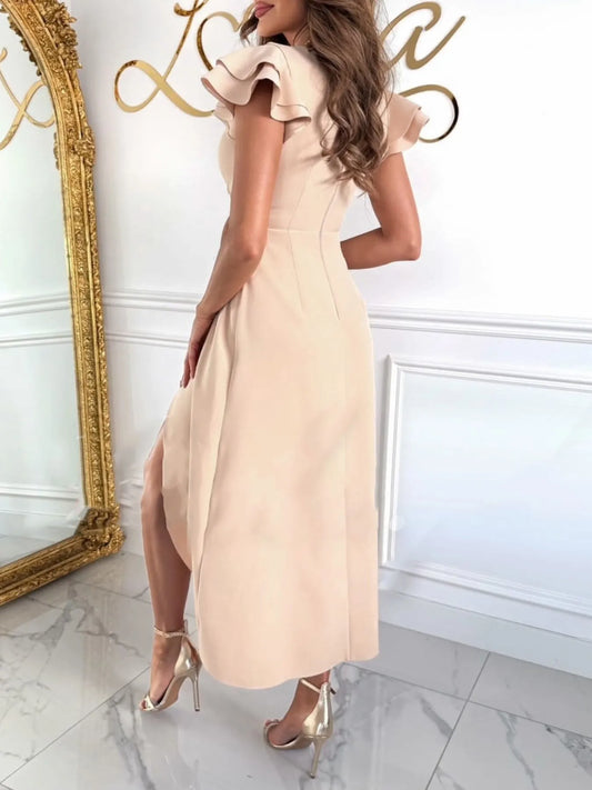 Surplice Ruffled Cap Sleeve Dress - Tigbul's Variety Fashion Shop