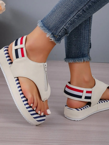 Striped Platform Toe Post Sandals - Tigbul's Variety Fashion Shop