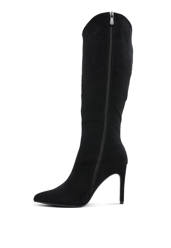 Black calf boots with side zipper and slim stiletto heel