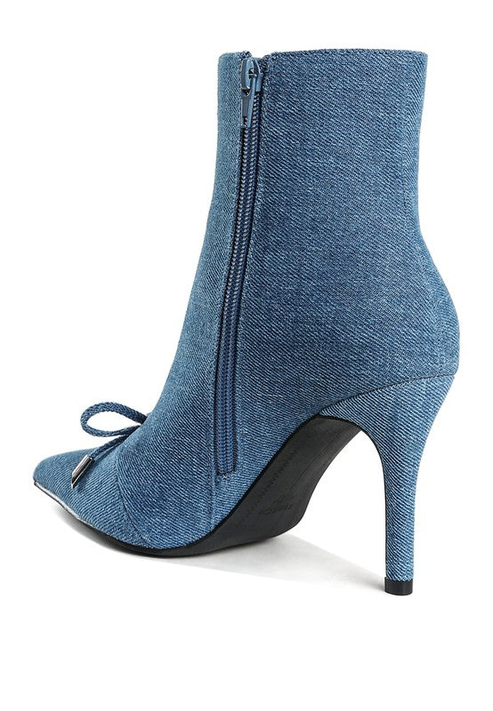 Flapper Bow Detail Denim Ankle Boots - Tigbul's Variety Fashion Shop