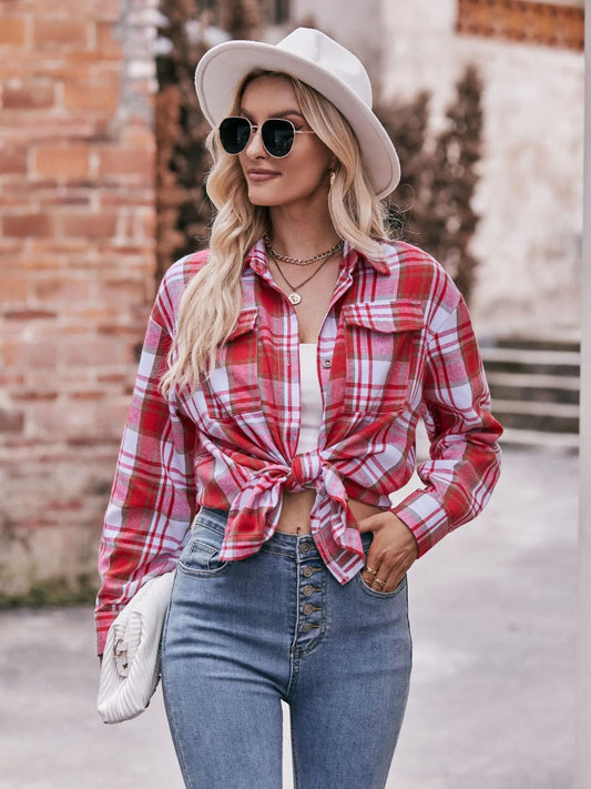 Plaid Button-Down Long Sleeve Shirt - Tigbul's Variety Fashion Shop