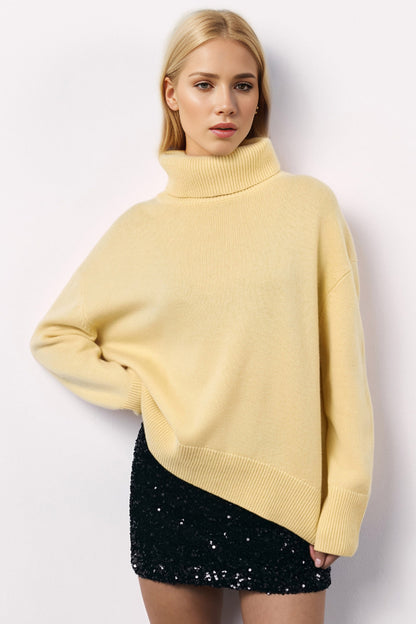 Basic Bae Turtleneck Long Sleeve Dropped Shoulder Sweater - Tigbul's Variety Fashion Shop