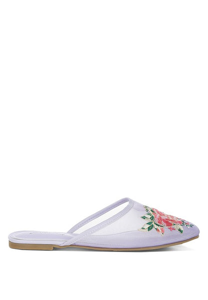 Shara Floral Embroidered Mesh Mules - Tigbul's Variety Fashion Shop