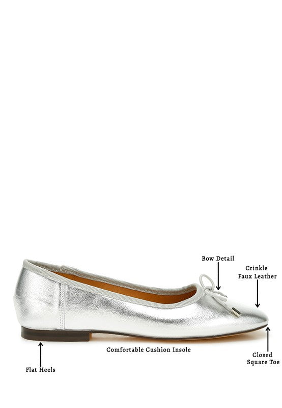 Primrose Metallic Pleather Bow Ballerinas - Tigbul's Variety Fashion Shop