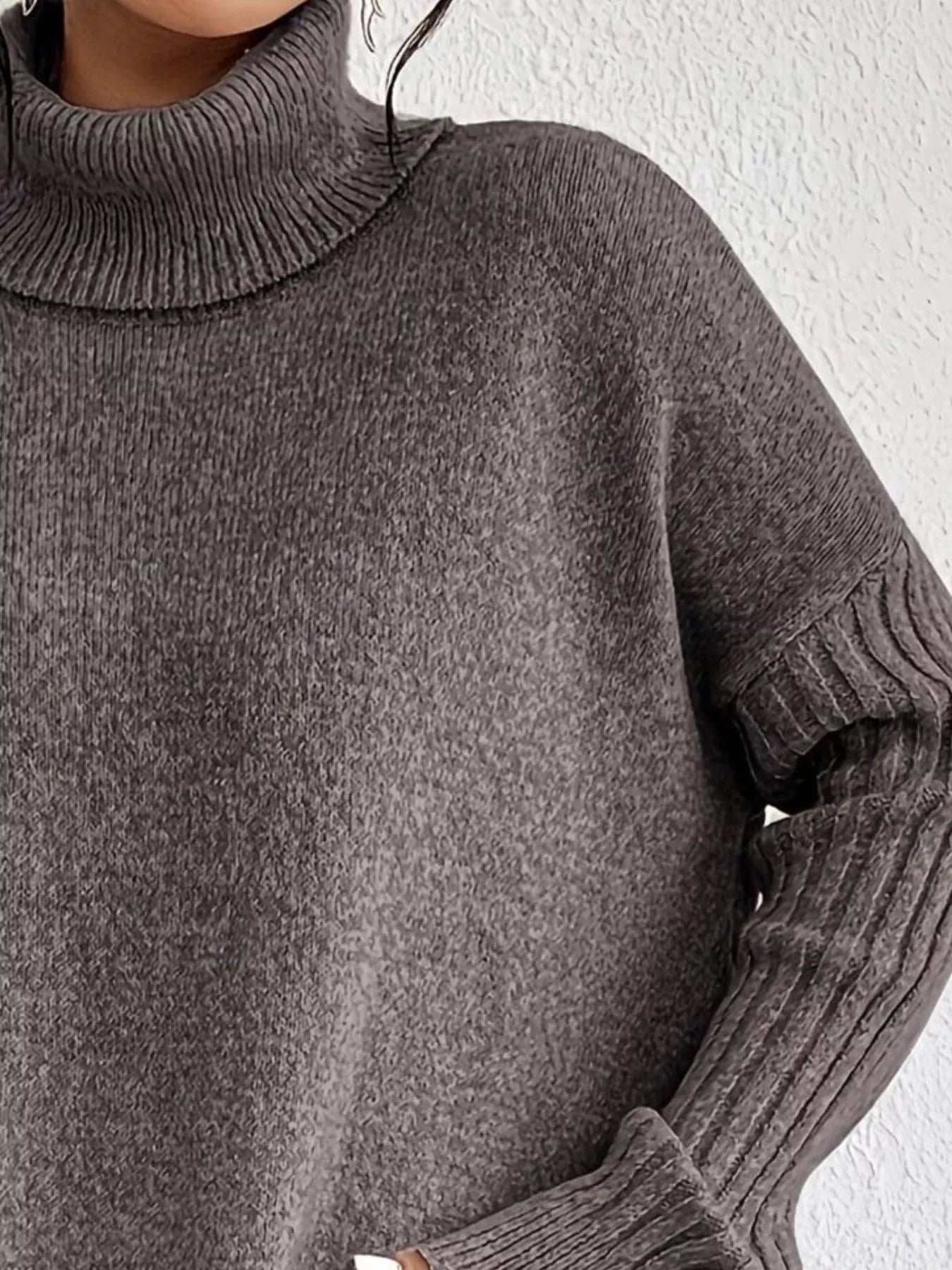 Turtleneck Dropped Shoulder Sweater - Tigbul's Variety Fashion Shop
