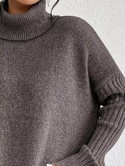 Turtleneck Dropped Shoulder Sweater - Tigbul's Variety Fashion Shop