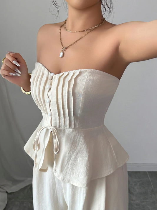 Sweetheart Neck Tube Top and Pants Set - Tigbul's Variety Fashion Shop