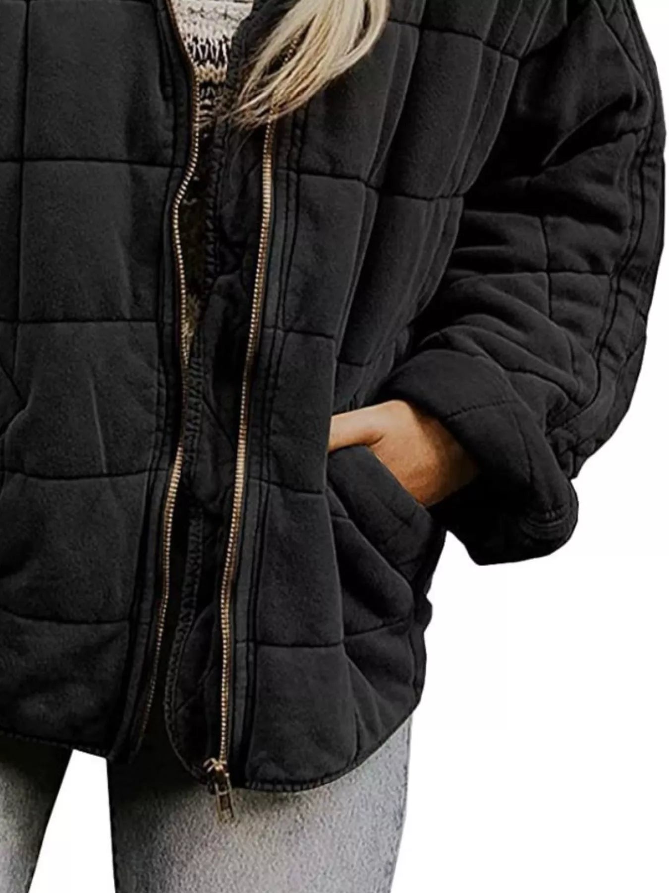 Quilted Zip Up Outerwear - Tigbul's Variety Fashion Shop