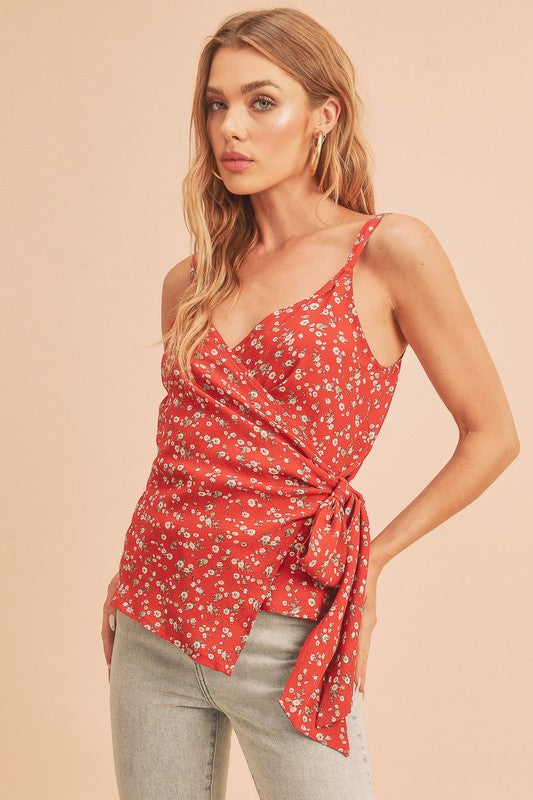 Aemi + Co Ditsy Floral Surplice Adjustable Straps Cami - Tigbul's Variety Fashion Shop