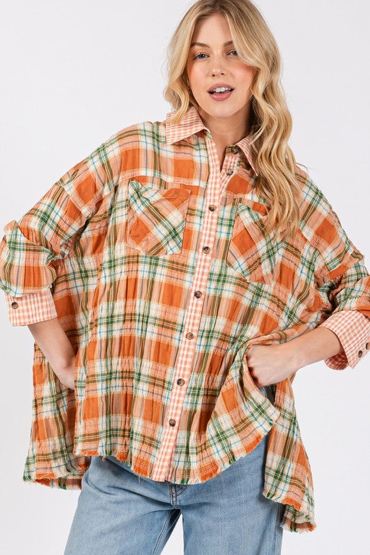 Plaid Button Down Long Sleeve Shirt - Tigbul's Variety Fashion Shop