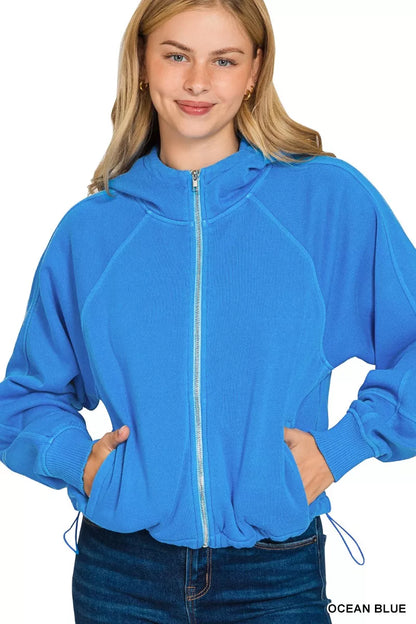 Zenana Fleece Pigment Dye Zip Up Hoodie with Pockets - Tigbul's Variety Fashion Shop