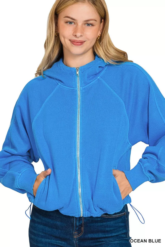 Zenana Fleece Pigment Dye Zip Up Hoodie with Pockets - Tigbul's Variety Fashion Shop