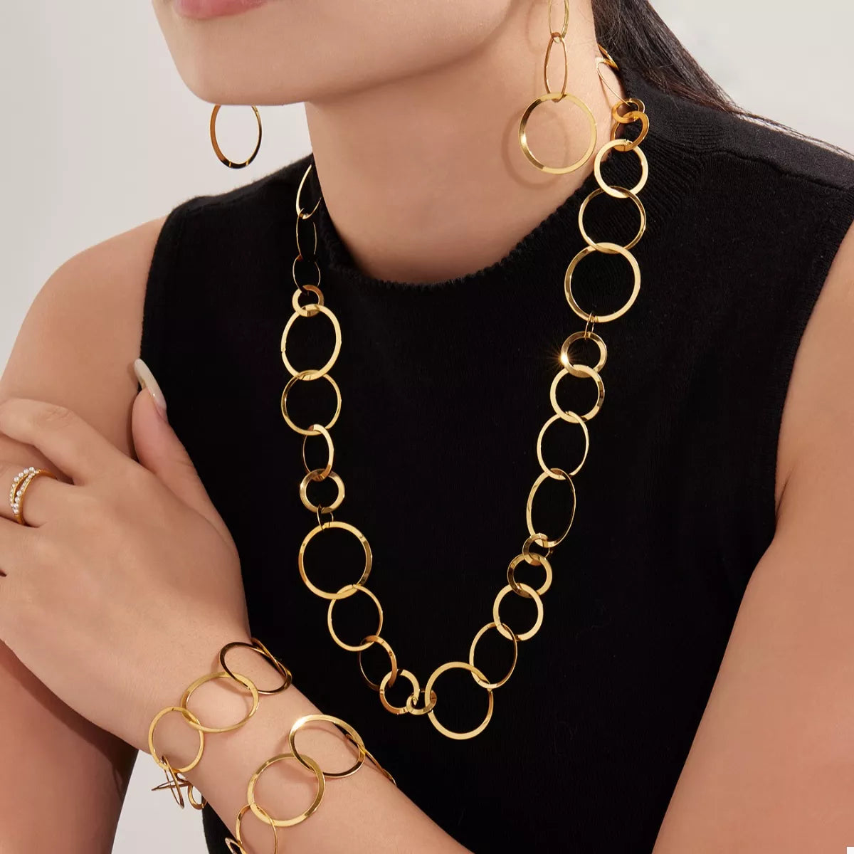 18K Gold-Plated Chain Link Statement Necklace - Tigbul's Variety Fashion Shop