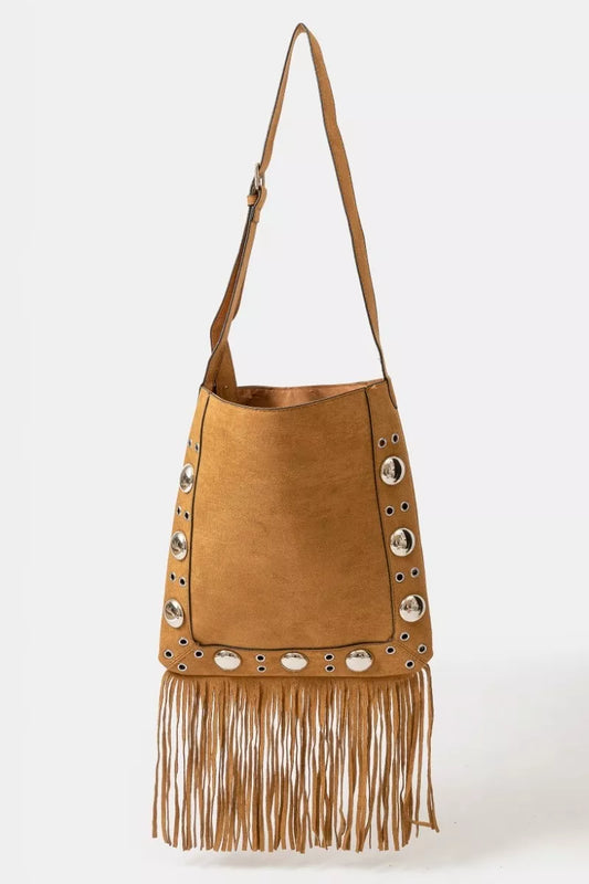 Fame Faux Suede Grommet Accent Fringe Tote Bag - Tigbul's Variety Fashion Shop