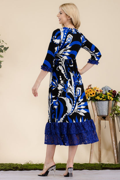 Celeste Full Size Paisley Print Lace Ruffled Midi Dress - Tigbul's Variety Fashion Shop