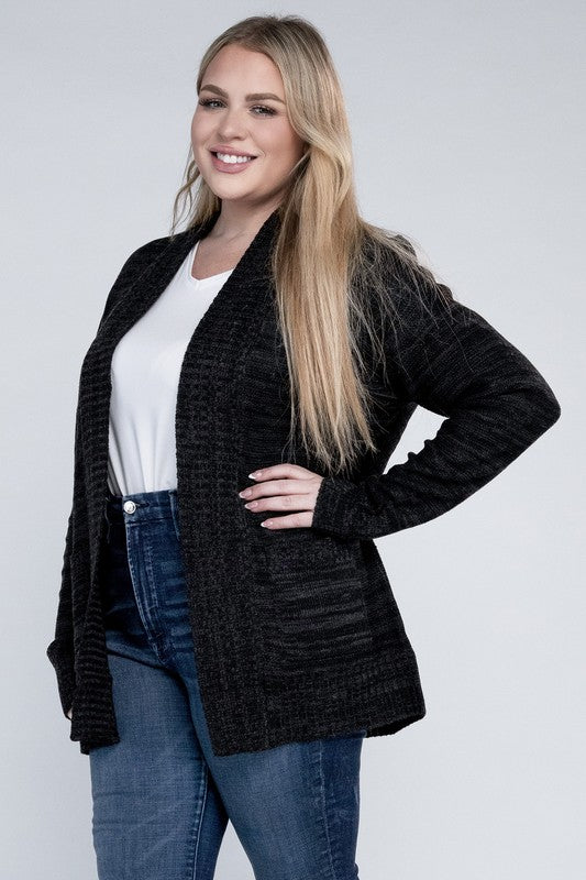 Plus Solid Open Front Cardigan - Tigbul's Variety Fashion Shop