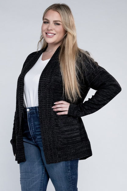 Plus Solid Open Front Cardigan - Tigbul's Variety Fashion Shop