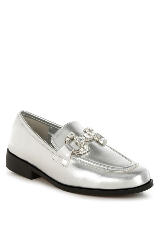 Dendron Diamante Horsebit Metallic Loafers - Tigbul's Variety Fashion Shop