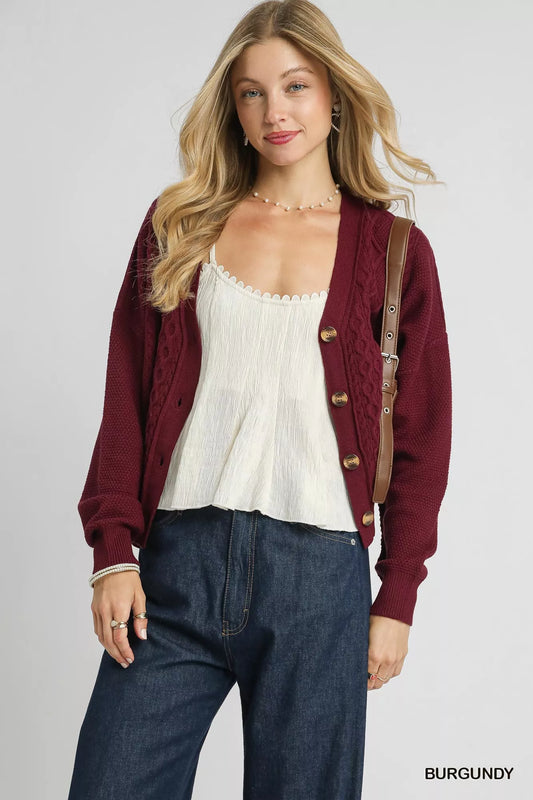 Umgee Chunky Cable Knit V-Neck Button-Up Cardigan - Tigbul's Variety Fashion Shop