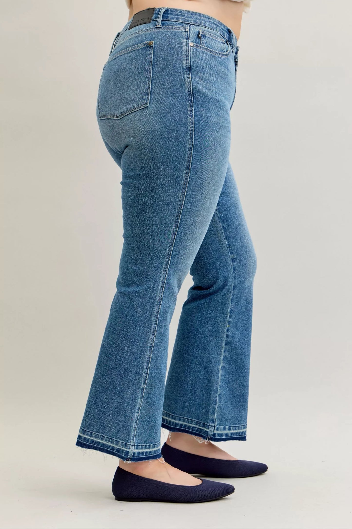 Judy Blue Full Size Mid Rise Slim Bootcut Tummy Control Release Hem Jeans Plus Size - Tigbul's Variety Fashion Shop